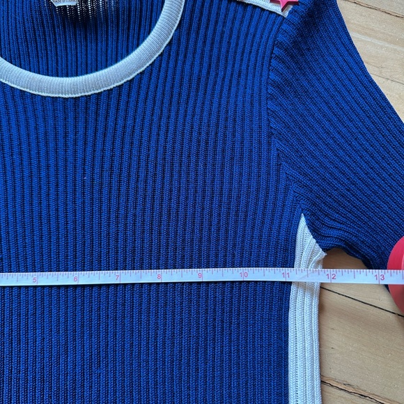 Blue and White Ribbed Women's Top - Picture 2 of 4